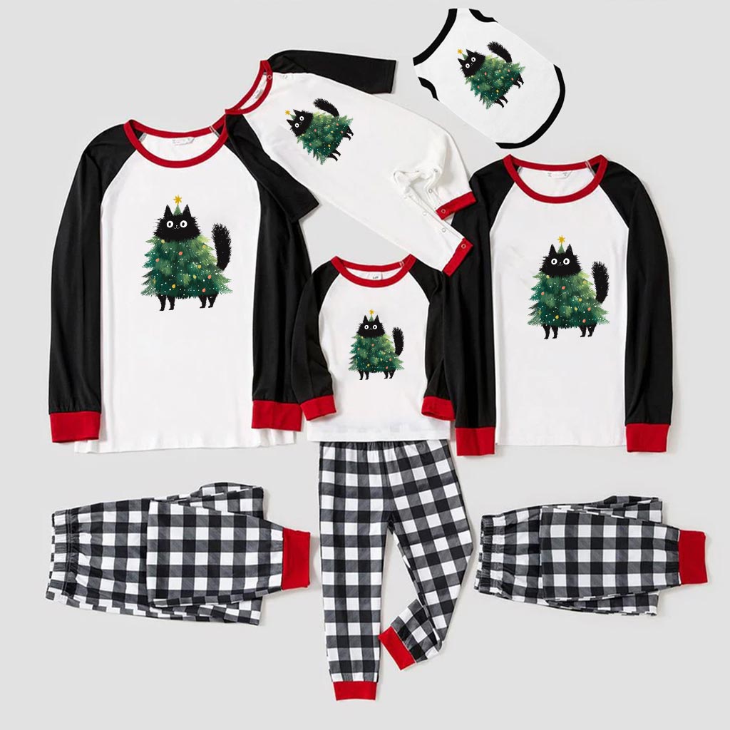 Cute Black Cat Christmas Tree Family Xmas Pajamas Sets 7