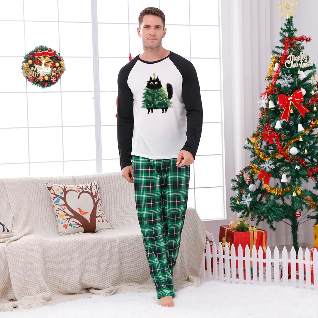 Cute Black Cat Christmas Tree Family Xmas Pajamas Sets 6
