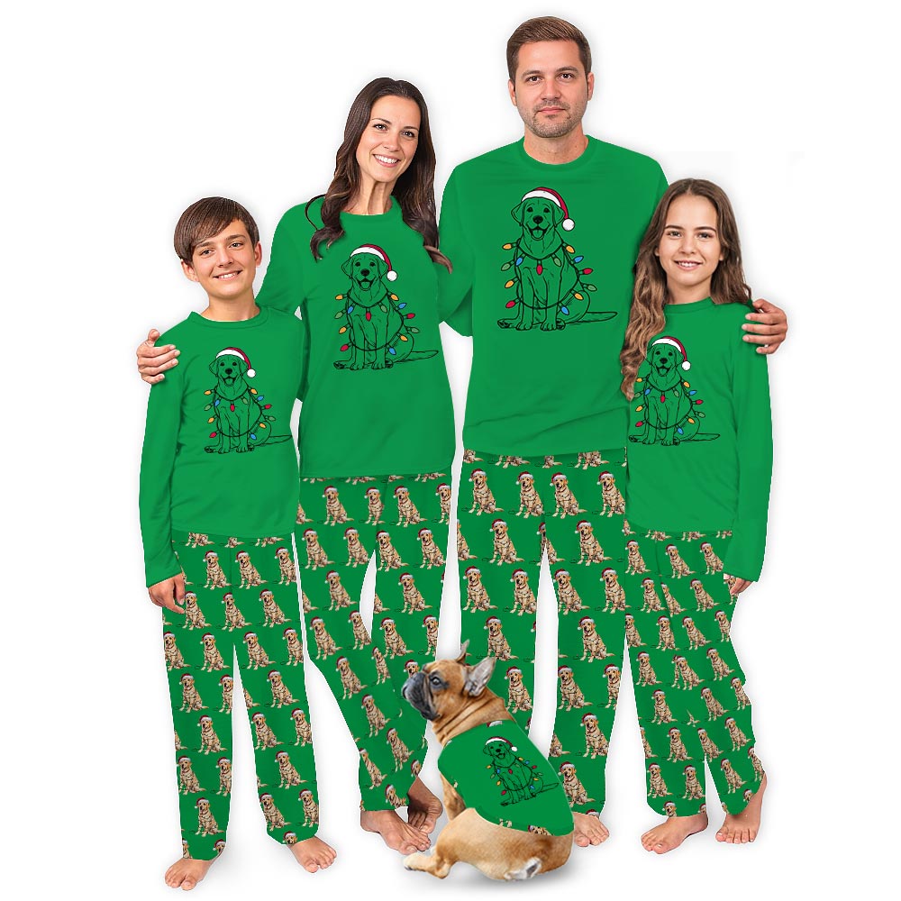 Labrador Retriever And Christmas Light Matching Family Jammies 5