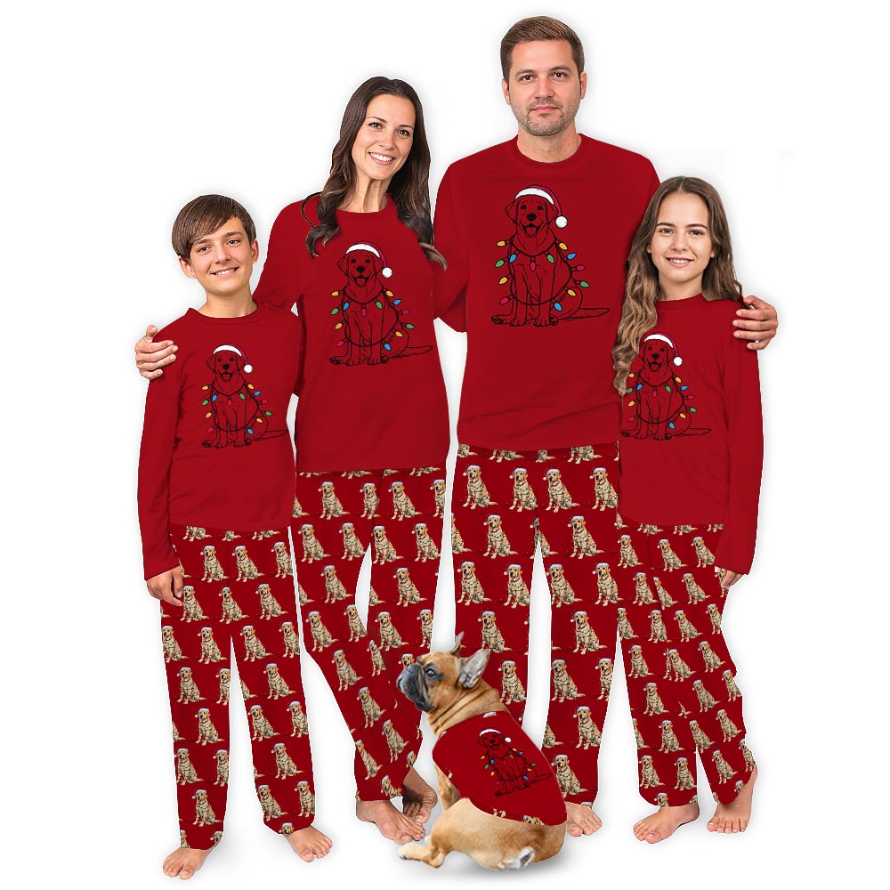 Labrador Retriever And Christmas Light Matching Family Jammies 6