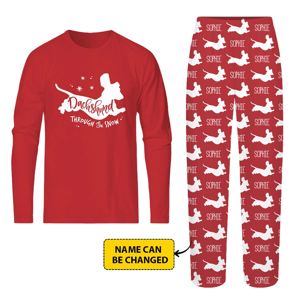Personalized Dachshund Through The Snow Christmas PJs With Pockets 2