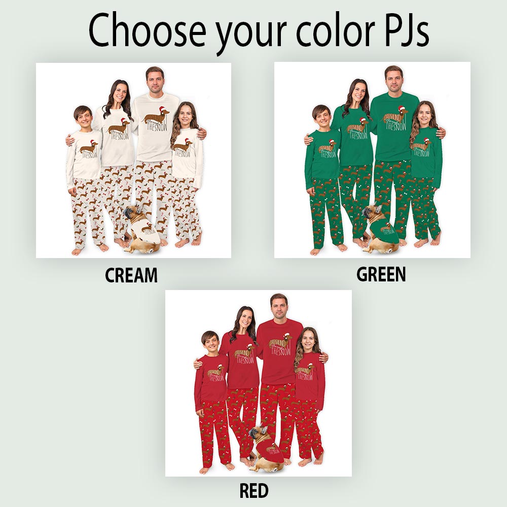 Cute Dachshund Through The Snow Saying Family Christmas Pajamas 3
