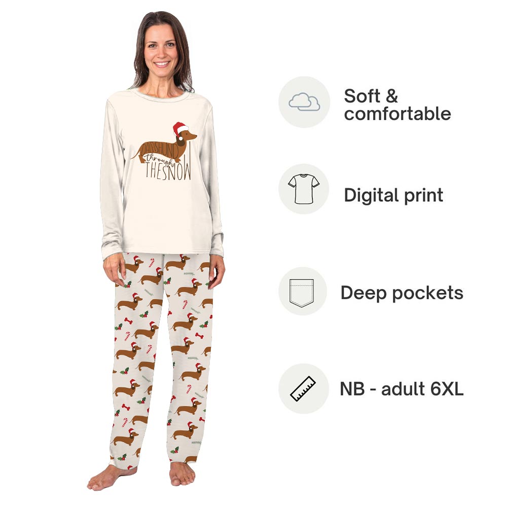 Cute Dachshund Through The Snow Saying Family Christmas Pajamas 4