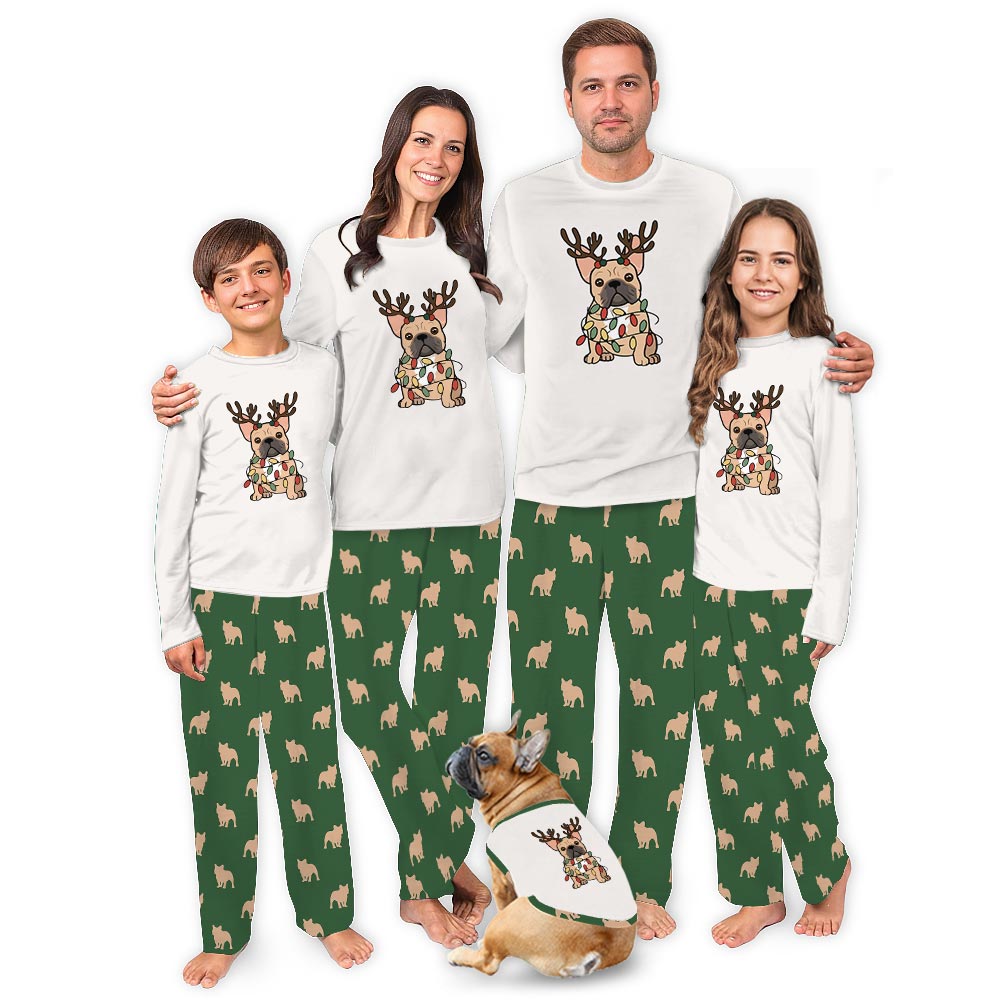 Cute French Bulldog with Reindeer Matching Christmas Pajamas 4