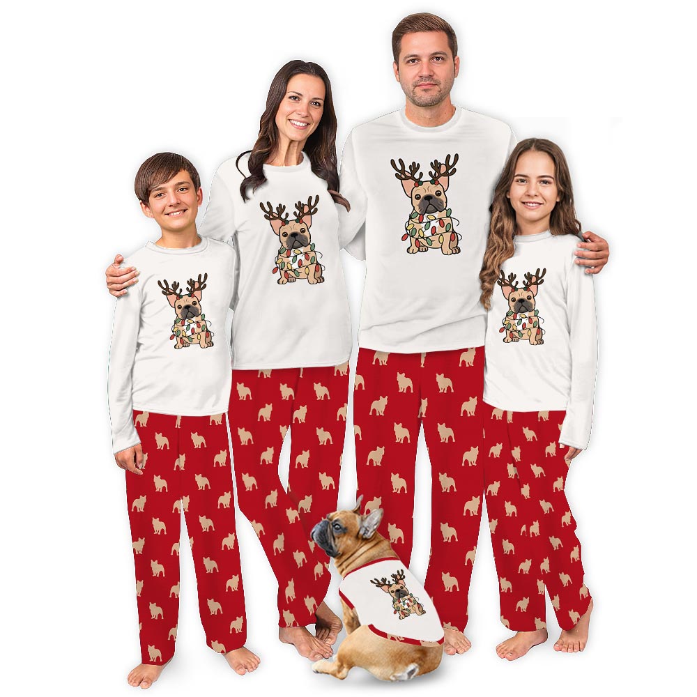 Cute French Bulldog with Reindeer Matching Christmas Pajamas 5