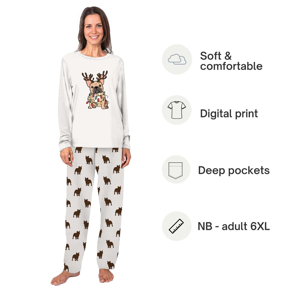 Cute French Bulldog with Reindeer Matching Christmas Pajamas 6