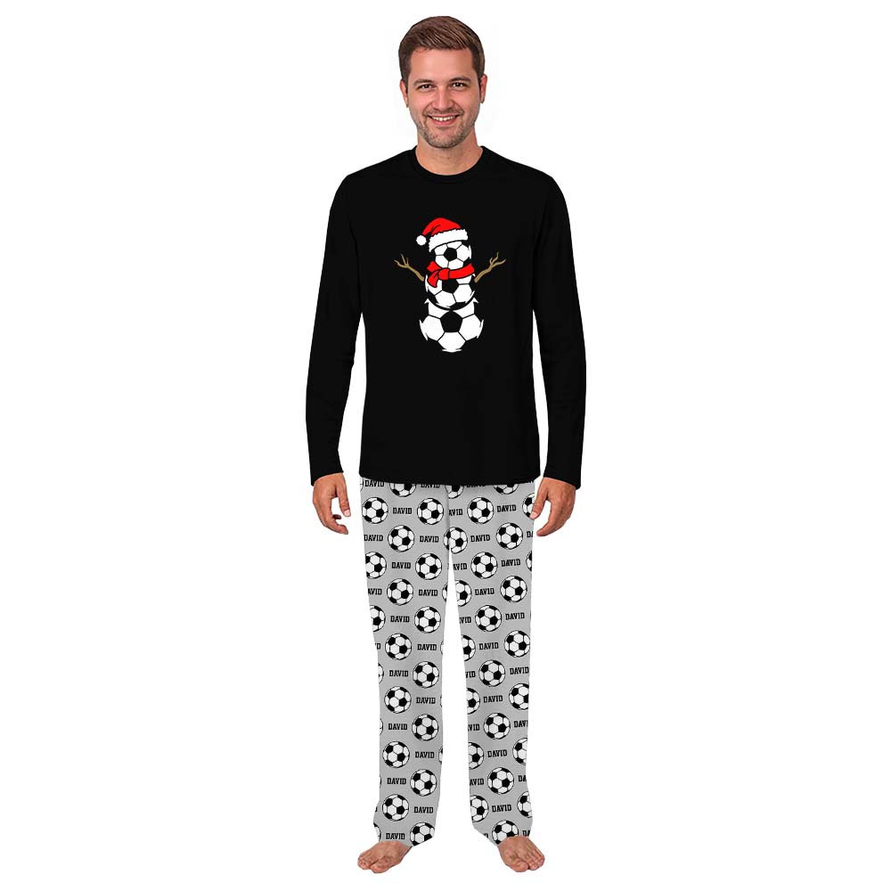 Personalized Name Soccer Snowman Christmas Pajamas 2