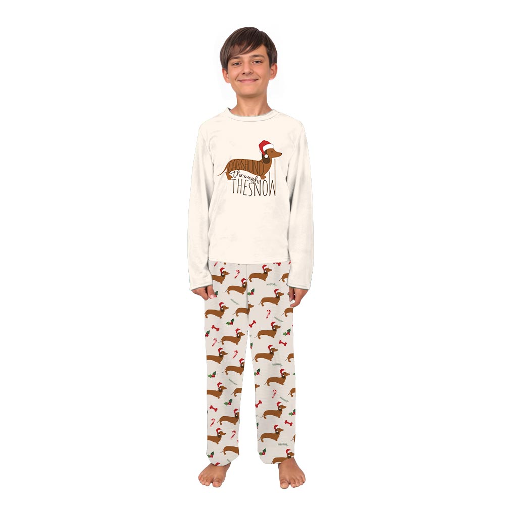 Cute Dachshund Through The Snow Saying Family Christmas Pajamas 6