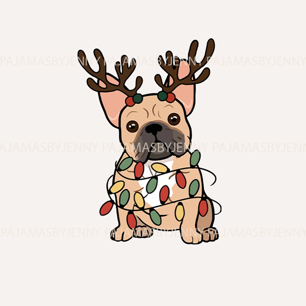 Cute French Bulldog with Reindeer Matching Christmas Pajamas 2