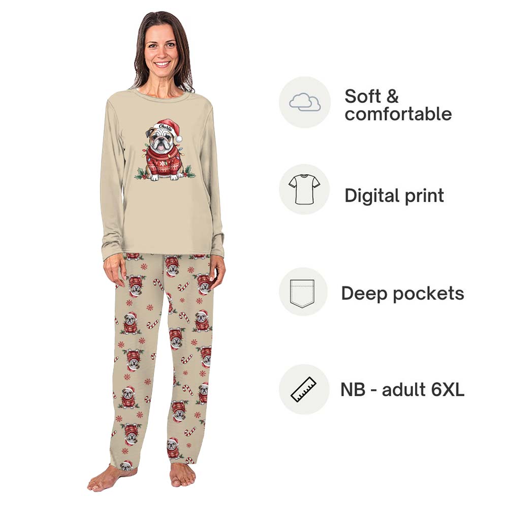Personalized English Bulldog Christmas Pajamas With Names 2