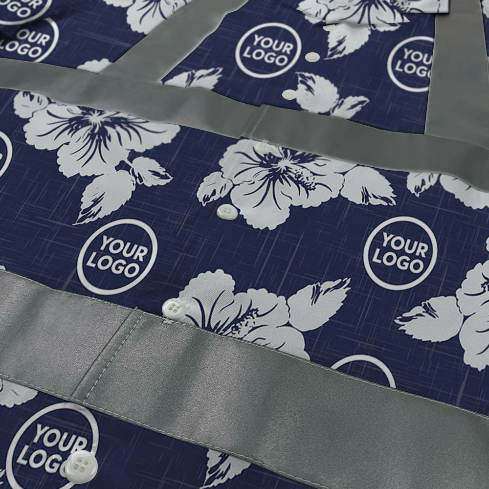 Blue Navy Hibiscus Safety Hawaiian Shirt With Custom Logo 3