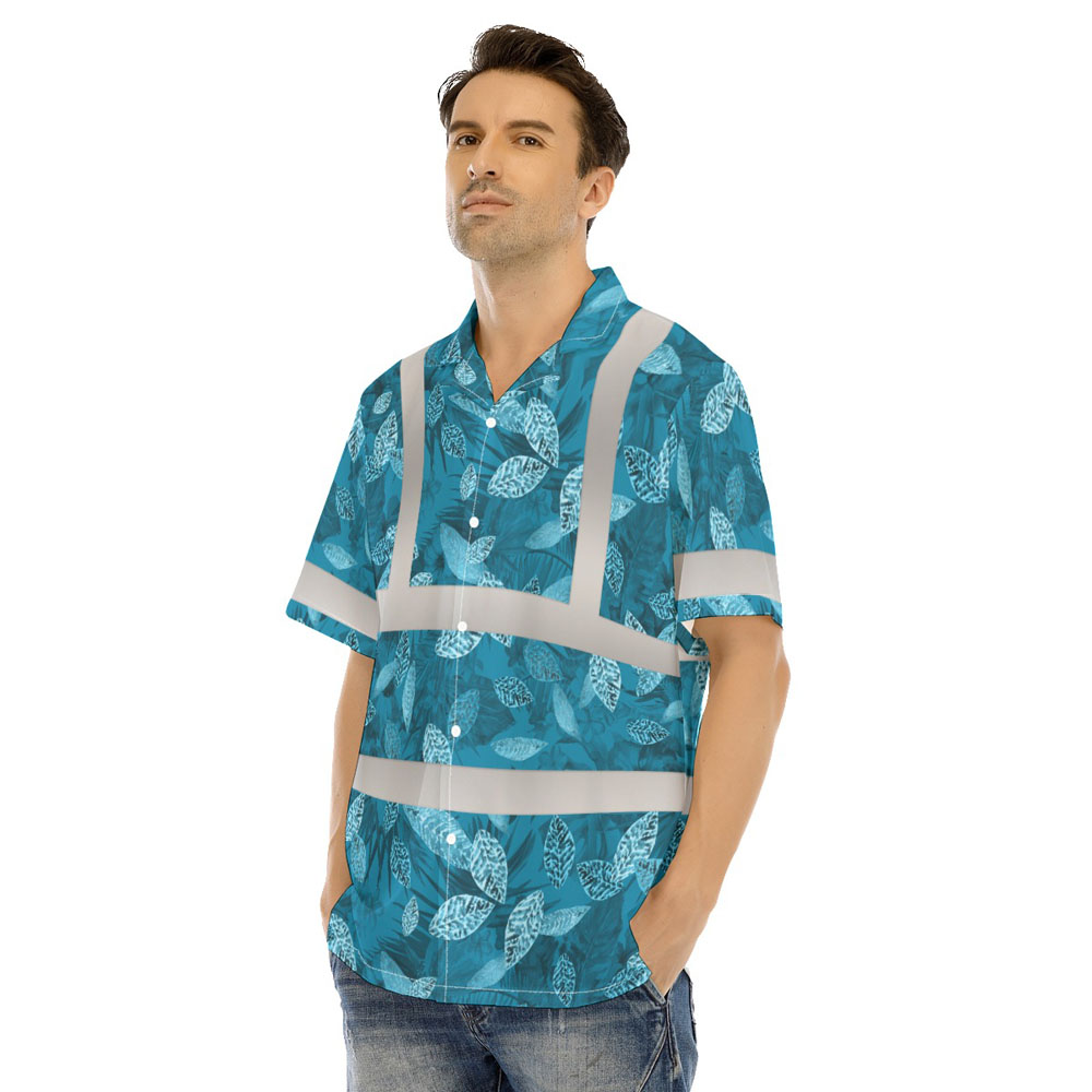 Blue Tropical Hawaiian Construction Shirt With Reflective Strip 4