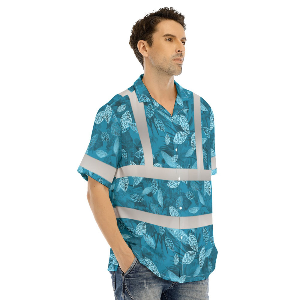 Blue Tropical Hawaiian Construction Shirt With Reflective Strip 5