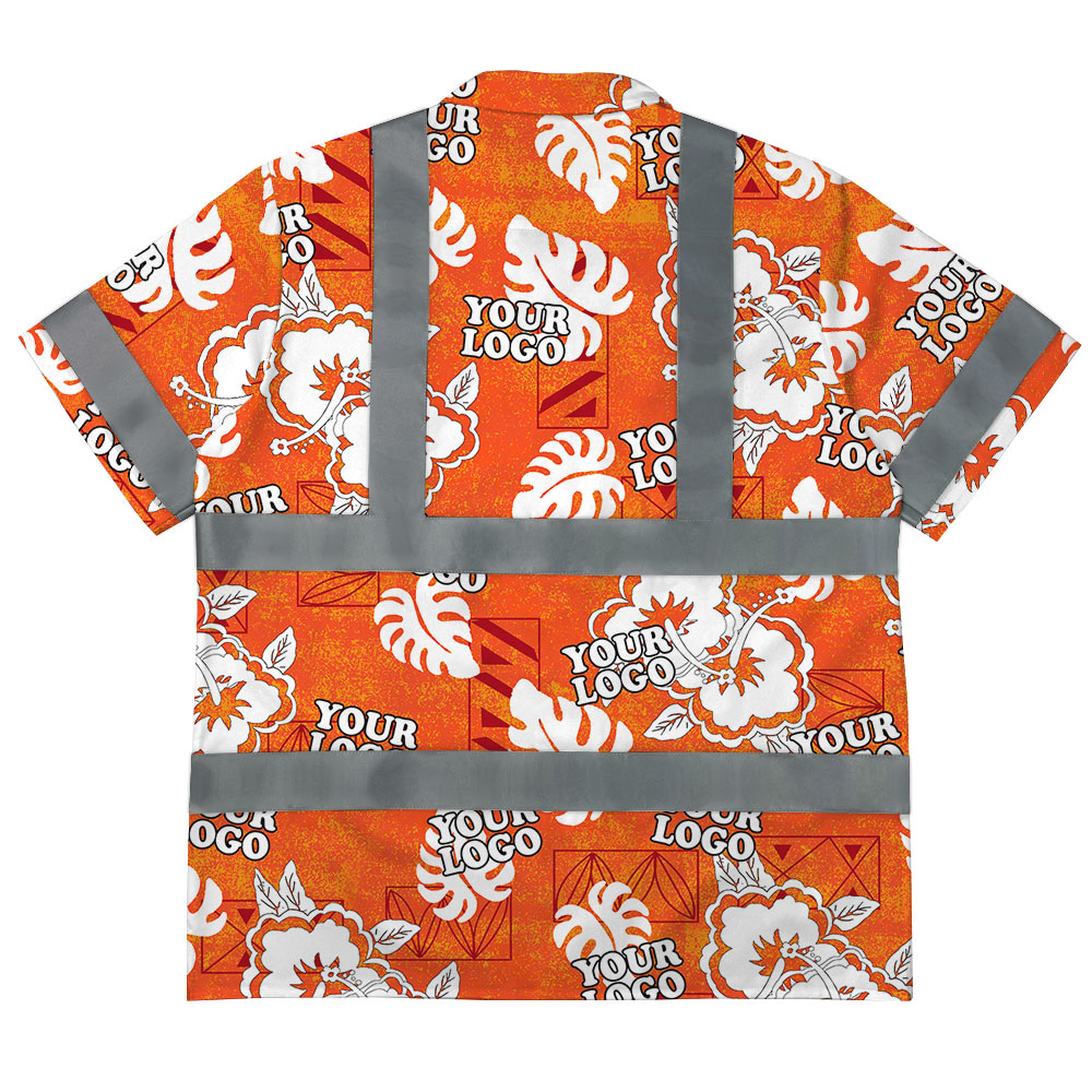 Cotton Orange Floral Hi Vis Hawaiian Shirt With Custom Company Logo 3