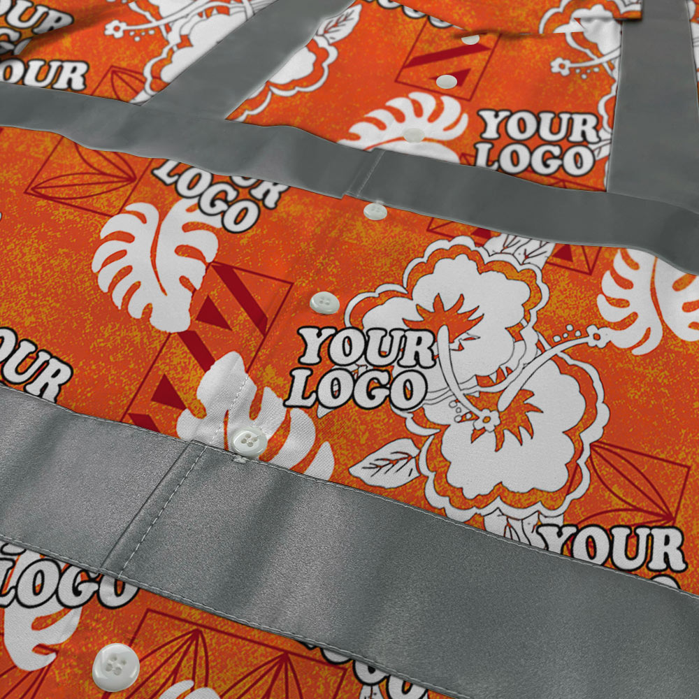 Cotton Orange Floral Hi Vis Hawaiian Shirt With Custom Company Logo 6