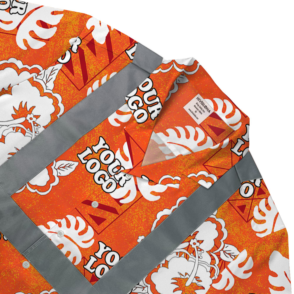 Cotton Orange Floral Hi Vis Hawaiian Shirt With Custom Company Logo 4
