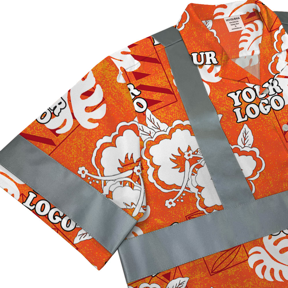 Cotton Orange Floral Hi Vis Hawaiian Shirt With Custom Company Logo 5