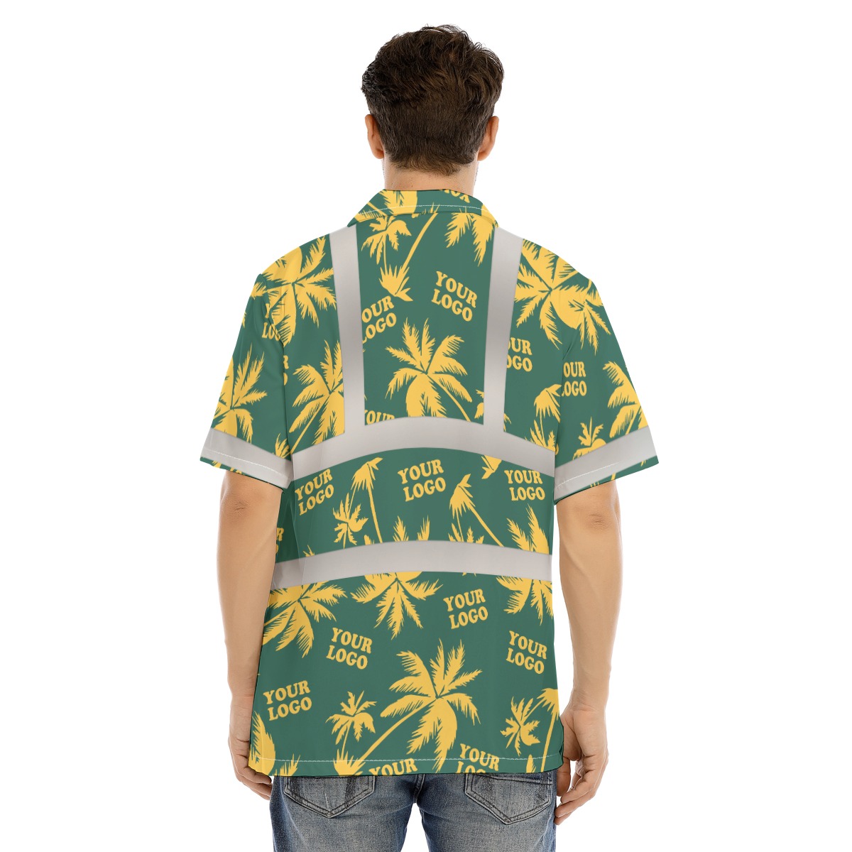 Custom Company Logo Green Hi Vis Hawaiian Shirt 5