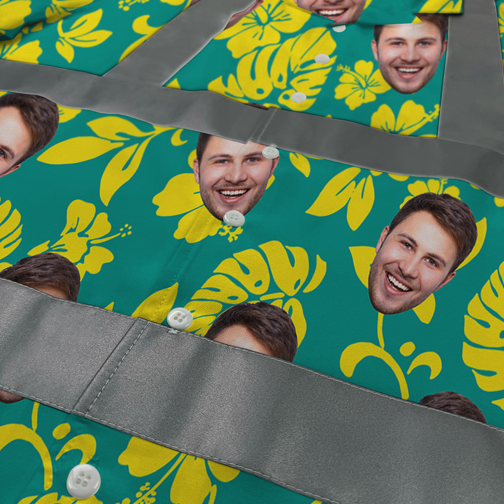 Custom Face Floral Cotton Construction Hawaiian Shirt 6