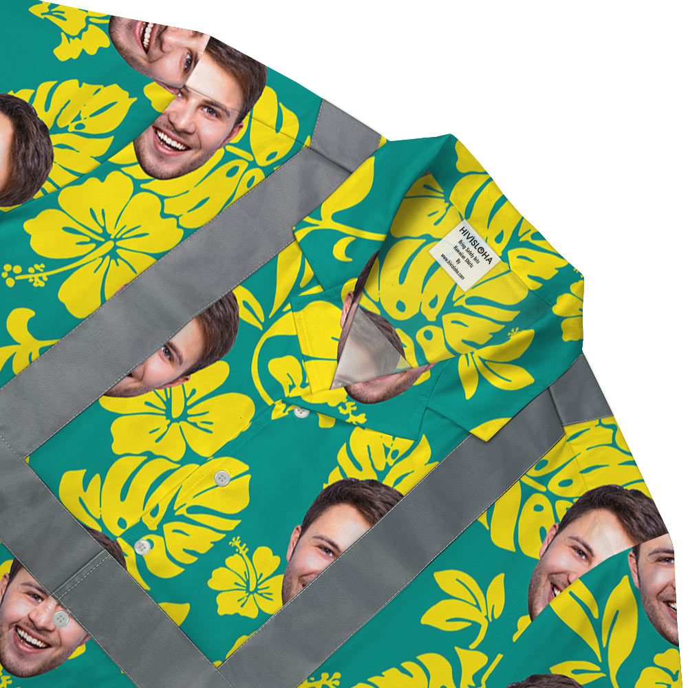 Custom Face Floral Cotton Construction Hawaiian Shirt 4