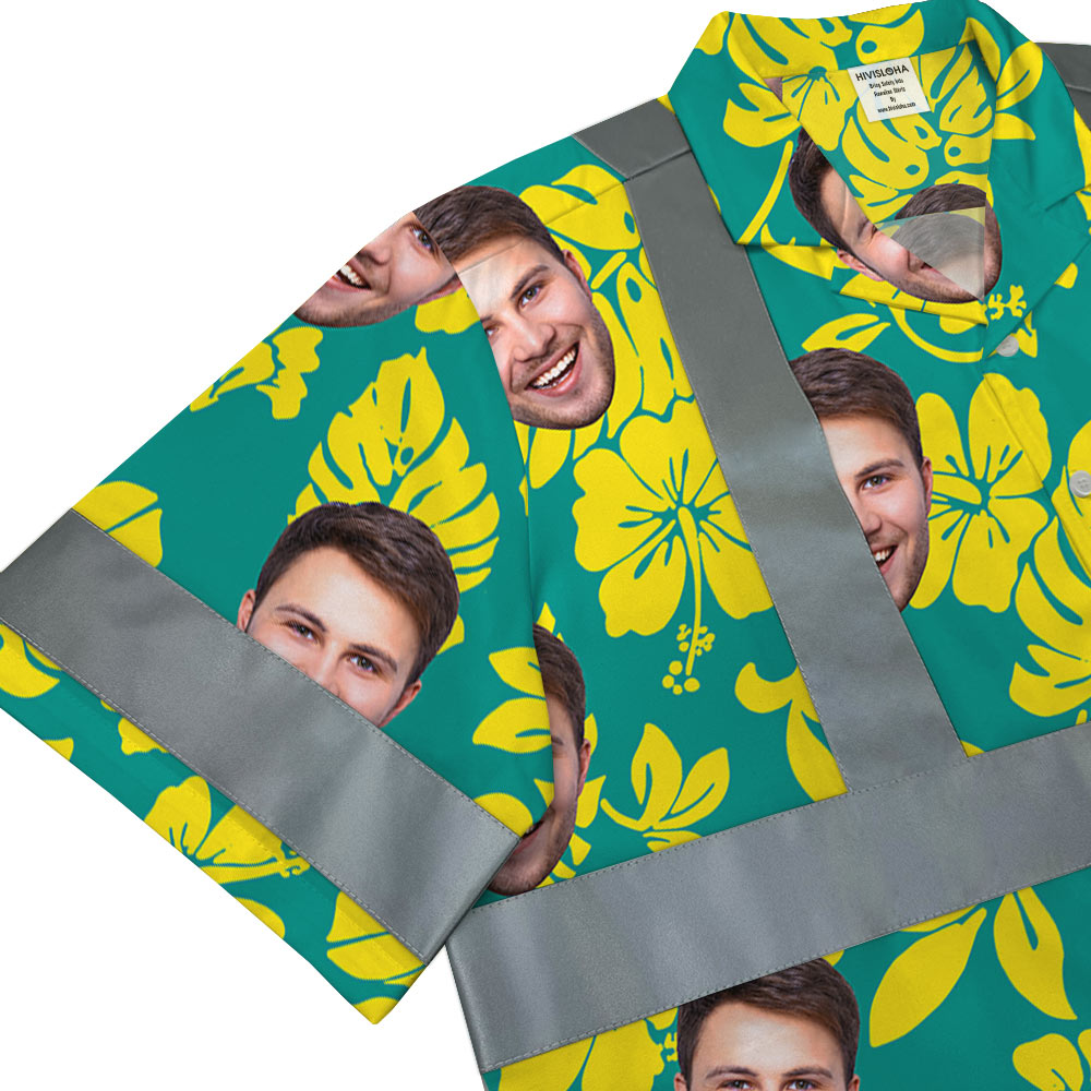 Custom Face Floral Cotton Construction Hawaiian Shirt 5