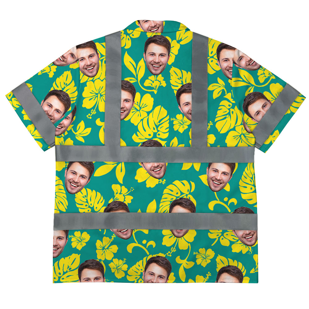 Custom Face Floral Cotton Construction Hawaiian Shirt 3
