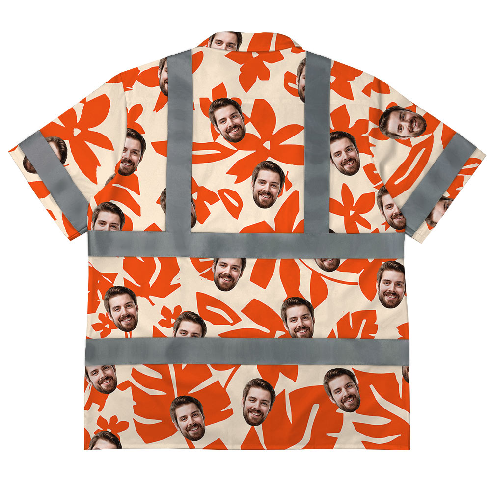 Custom Face Orange Cotton Hi Vis Hawaiian Shirt 3
