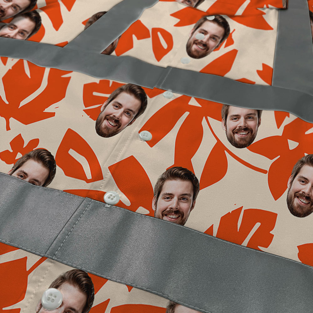 Custom Face Orange Cotton Hi Vis Hawaiian Shirt 6