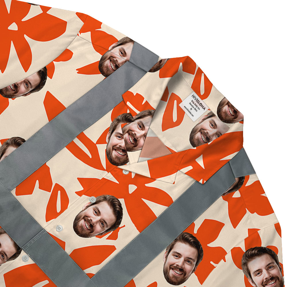 Custom Face Orange Cotton Hi Vis Hawaiian Shirt 4