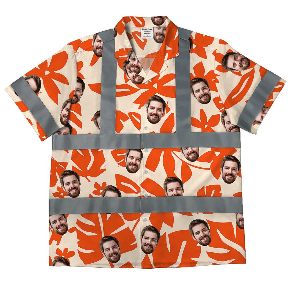 Custom Face Orange Cotton Hi Vis Hawaiian Shirt