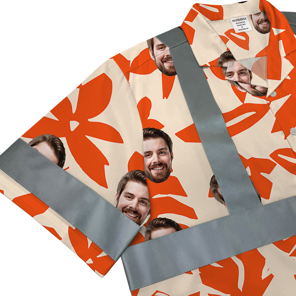 Custom Face Orange Cotton Hi Vis Hawaiian Shirt 5