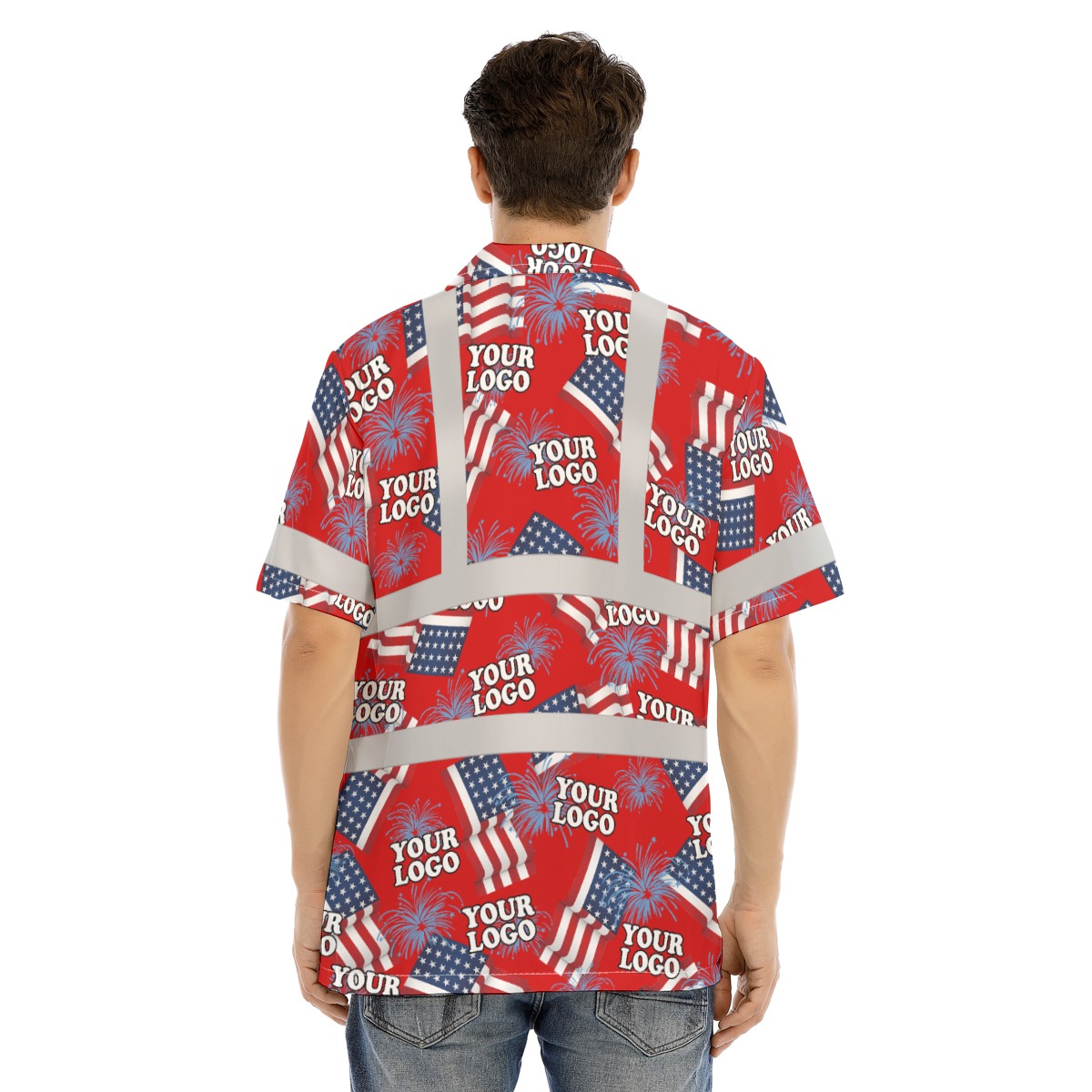 Custom Logo 4th Of July Hawaiian Shirt With Reflective Strips 3