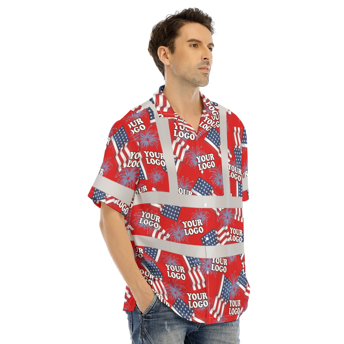 Custom Logo 4th Of July Hawaiian Shirt With Reflective Strips 4