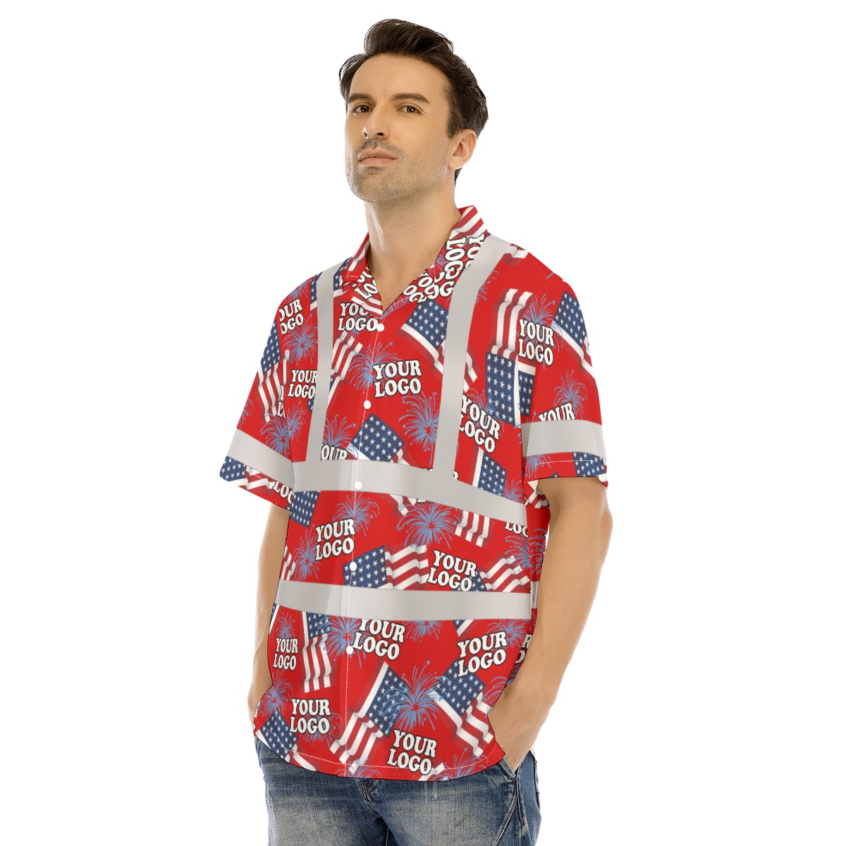 Custom Logo 4th Of July Hawaiian Shirt With Reflective Strips 5