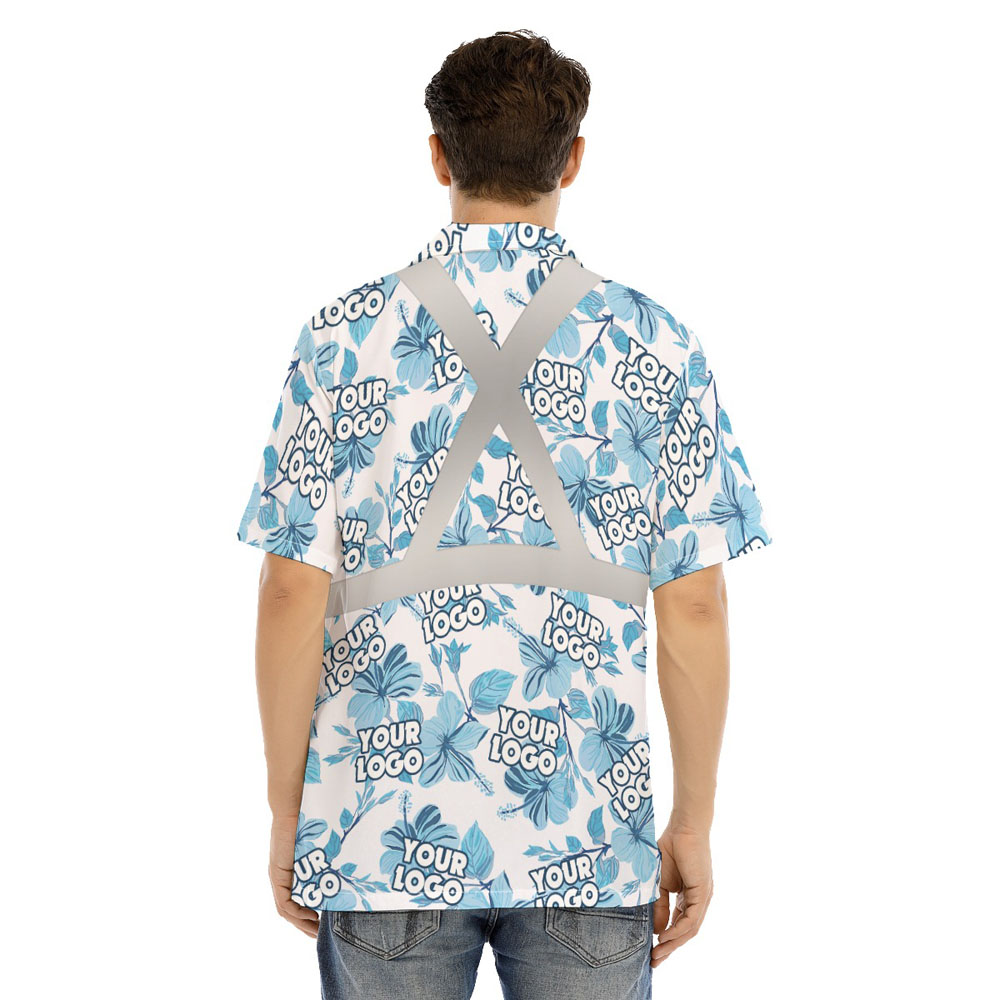 Custom Logo Floral Hawaiian Safety Shirt With Reflective Strip 3