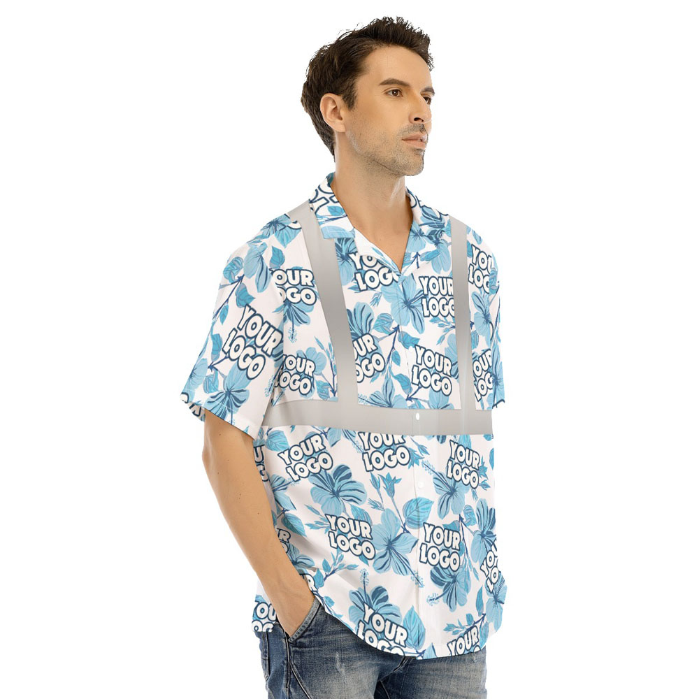 Custom Logo Floral Hawaiian Safety Shirt With Reflective Strip 5