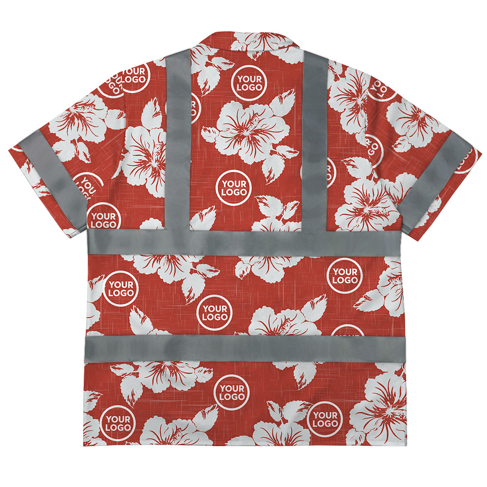 Custom Logo Red Tropical Hawaiian Shirt With Reflective Strip 3
