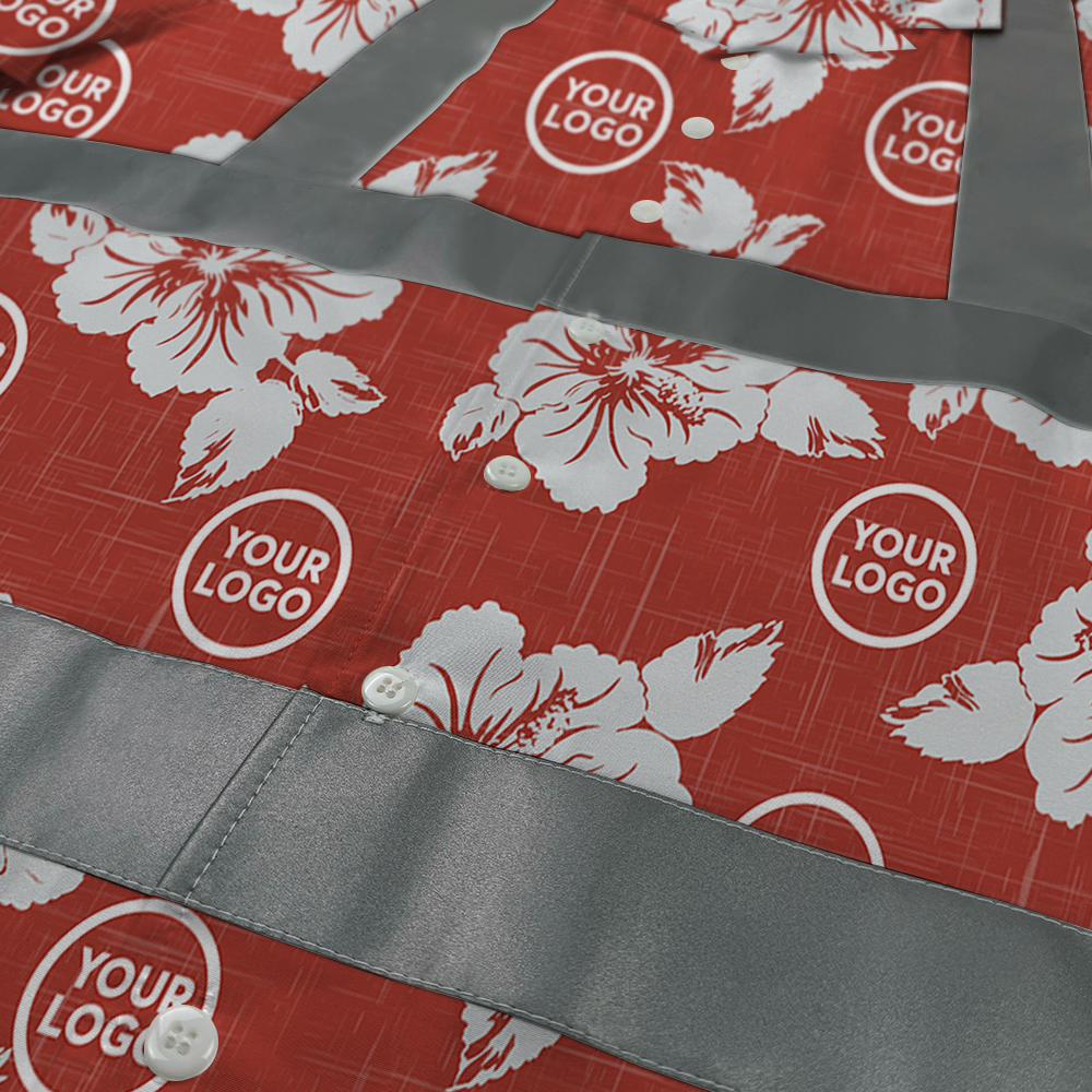 Custom Logo Red Tropical Hawaiian Shirt With Reflective Strip 4