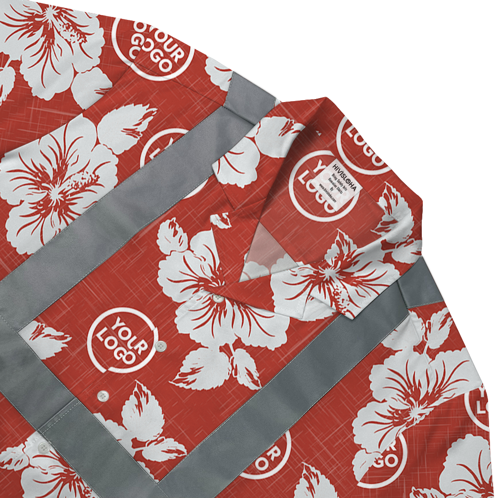 Custom Logo Red Tropical Hawaiian Shirt With Reflective Strip 5