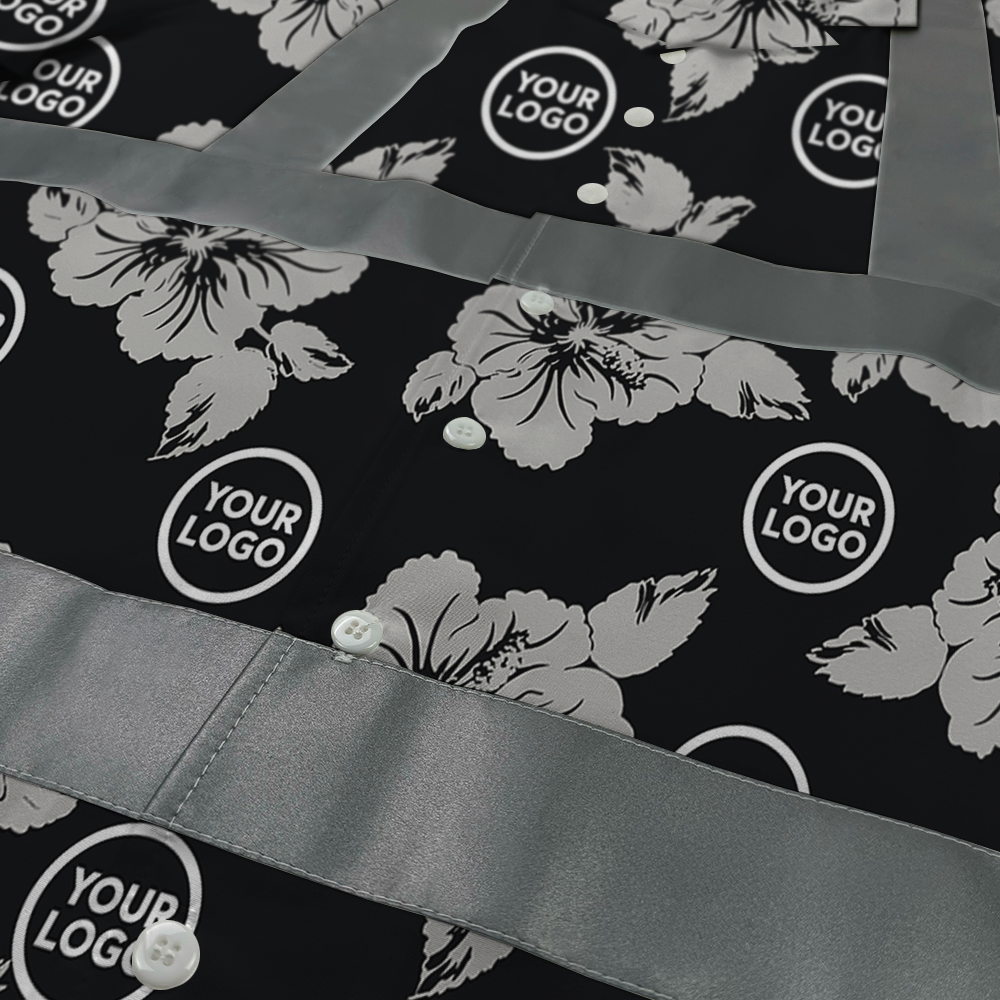Custom Logo Reflective Black Hawaiian Shirt With Hibiscus 3