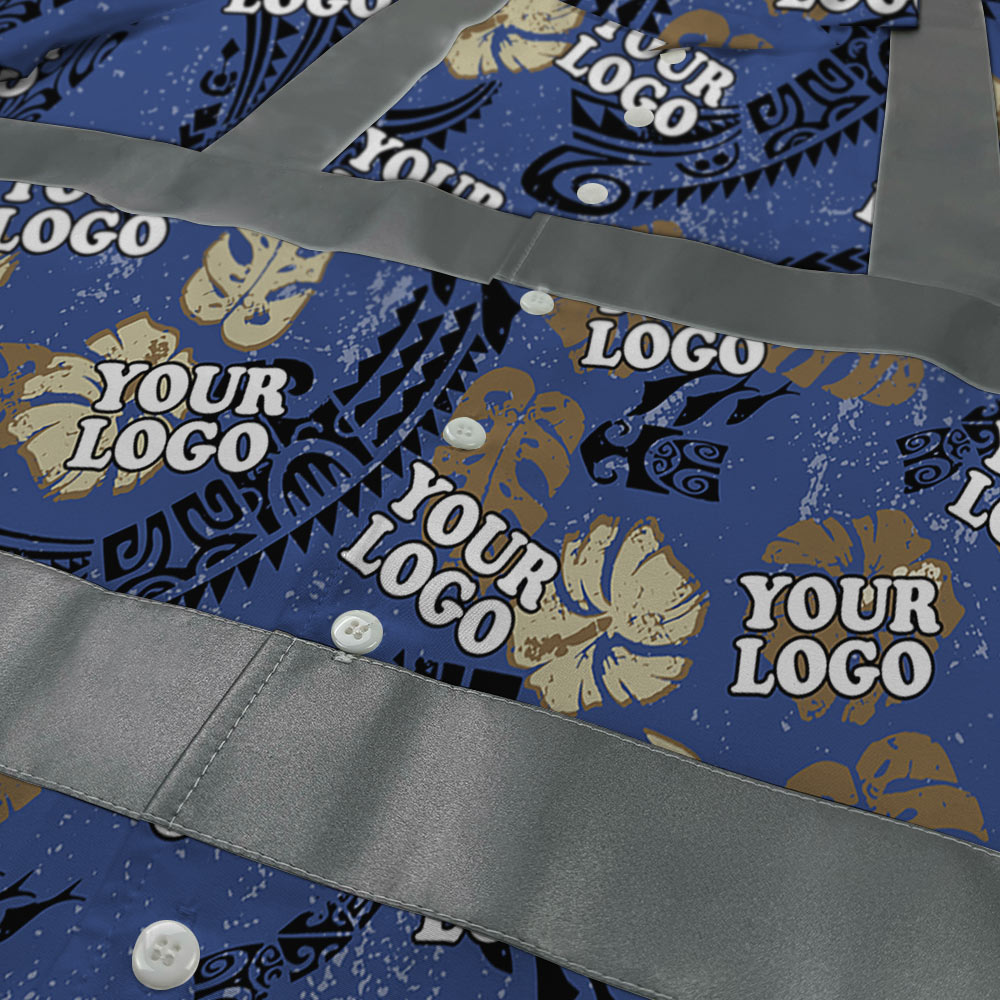 Custom Logo Vintage Cotton Navy Aloha Shirt With Reflective Strips 6