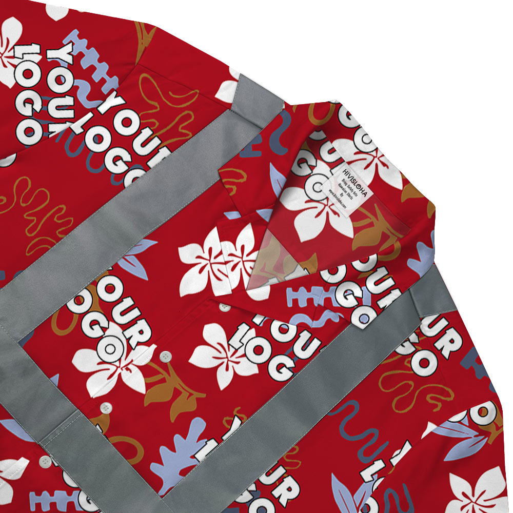 Custom Logo Vintage Red Cotton Hi Vis Hawaiian Shirt 4