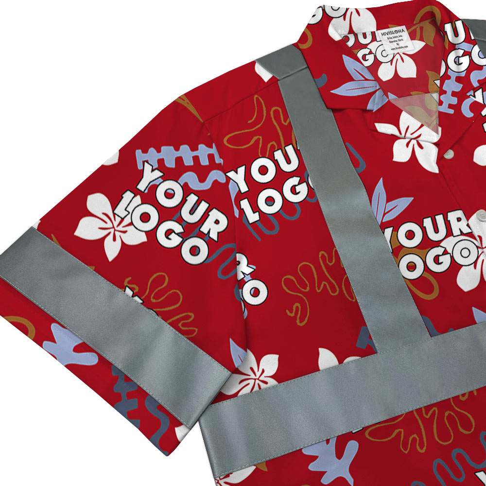 Custom Logo Vintage Red Cotton Hi Vis Hawaiian Shirt 5