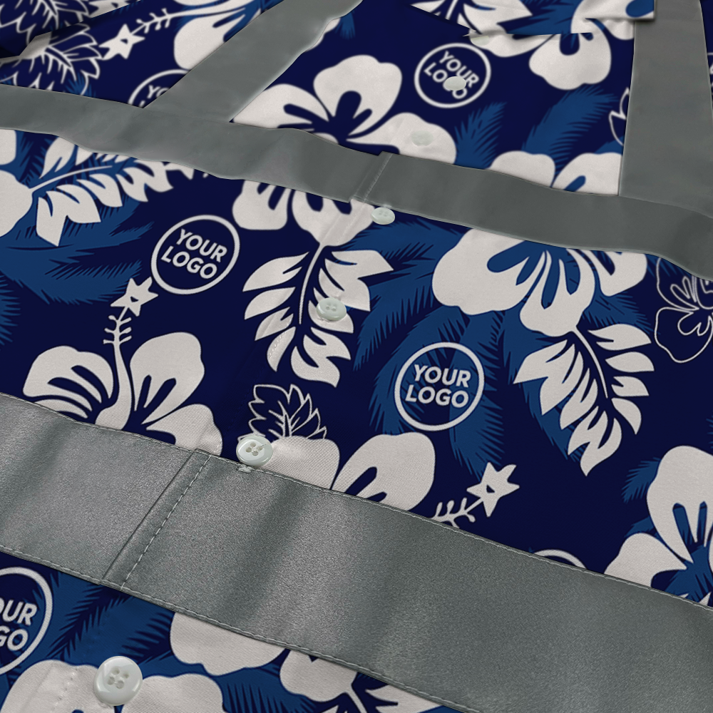 Custom Navy Hibiscus and Palm Leaf Hi Vis Hawaiian Shirt 3