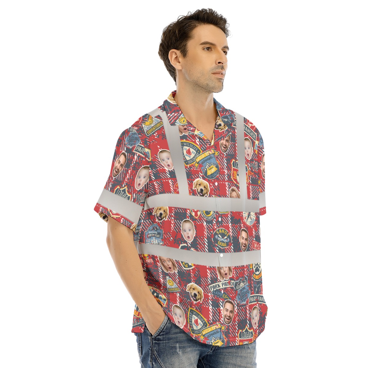 Funny Custom Face Family Hi Vis Hawaiian Shirt With Reflective Strip 3