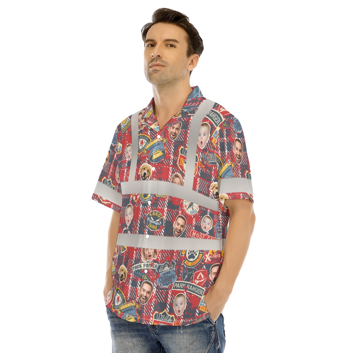 Funny Custom Face Family Hi Vis Hawaiian Shirt With Reflective Strip 4