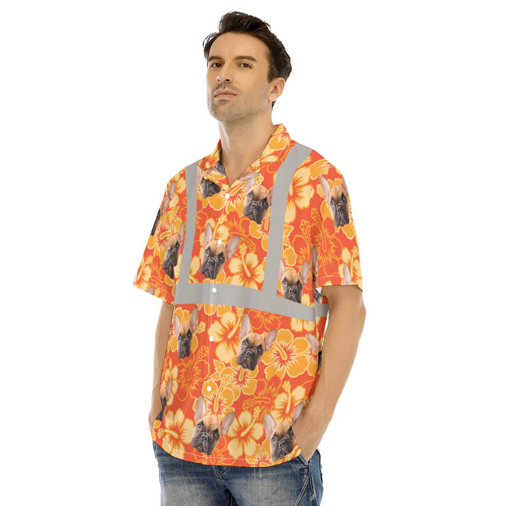 Funny Vintage Hi Vis Hawaiian Shirt With Custom Dog Face 4