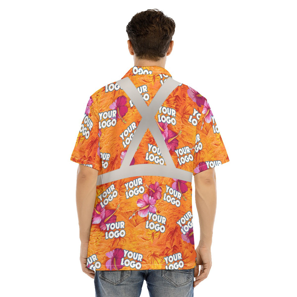 Hibiscus Orange Hi Vis Hawaiian Shirt With Custom Logo 3
