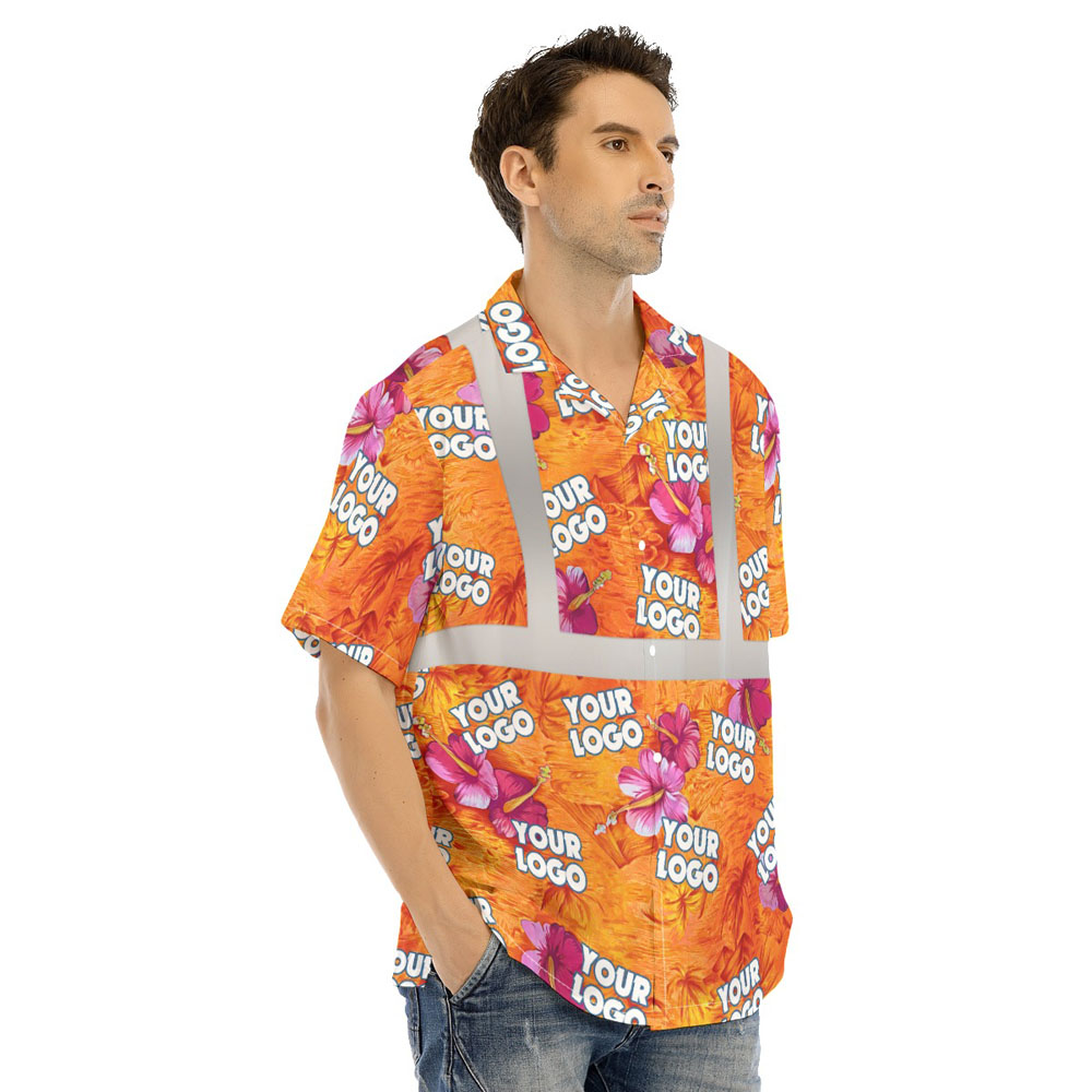 Hibiscus Orange Hi Vis Hawaiian Shirt With Custom Logo 5
