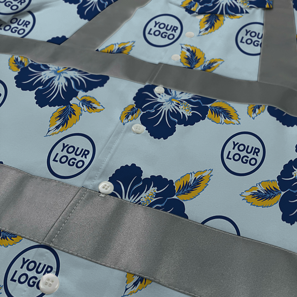 Light Blue Floral Aloha Shirt With Custom Logo 3